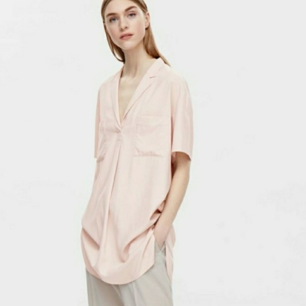 COS Silk Tunic Dress Shirt in Blush Nude, XS